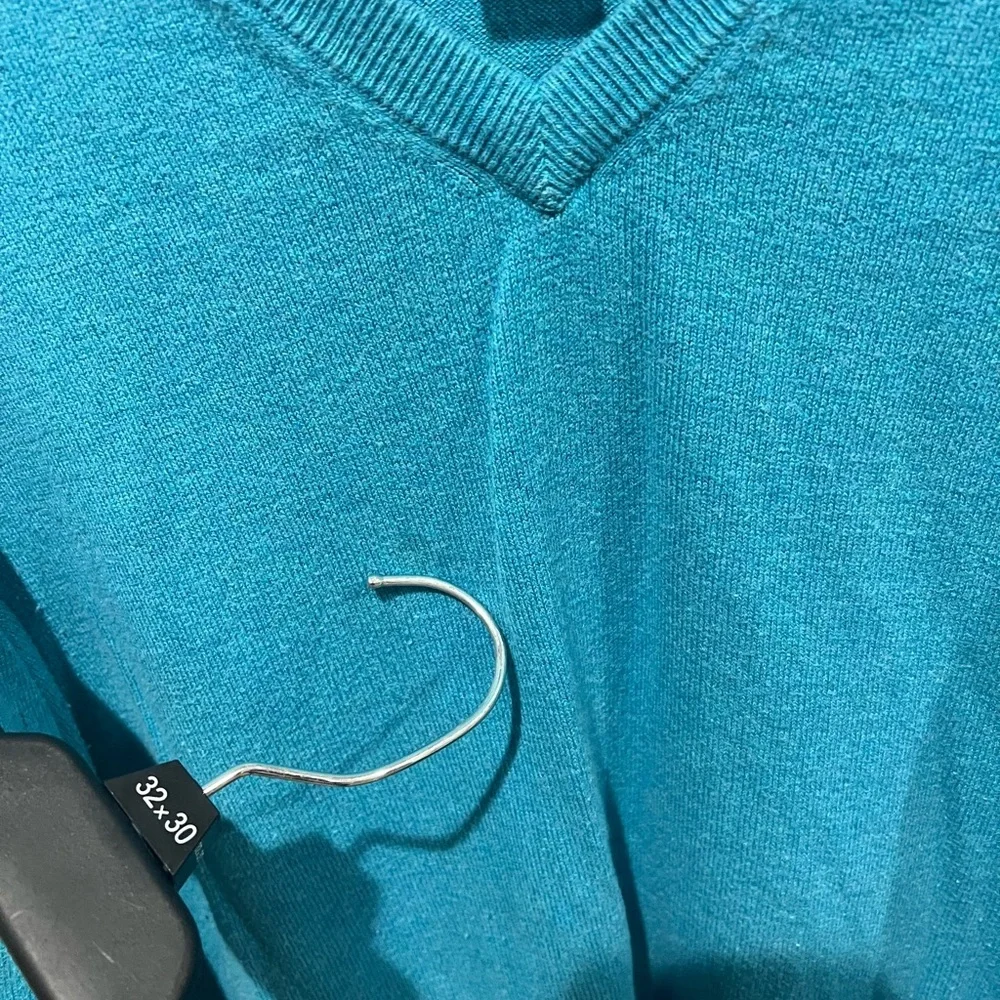 L.L. Bean Men's Bright Teal V-Neck Sweater Cotton Cashmere Blend Size XXL